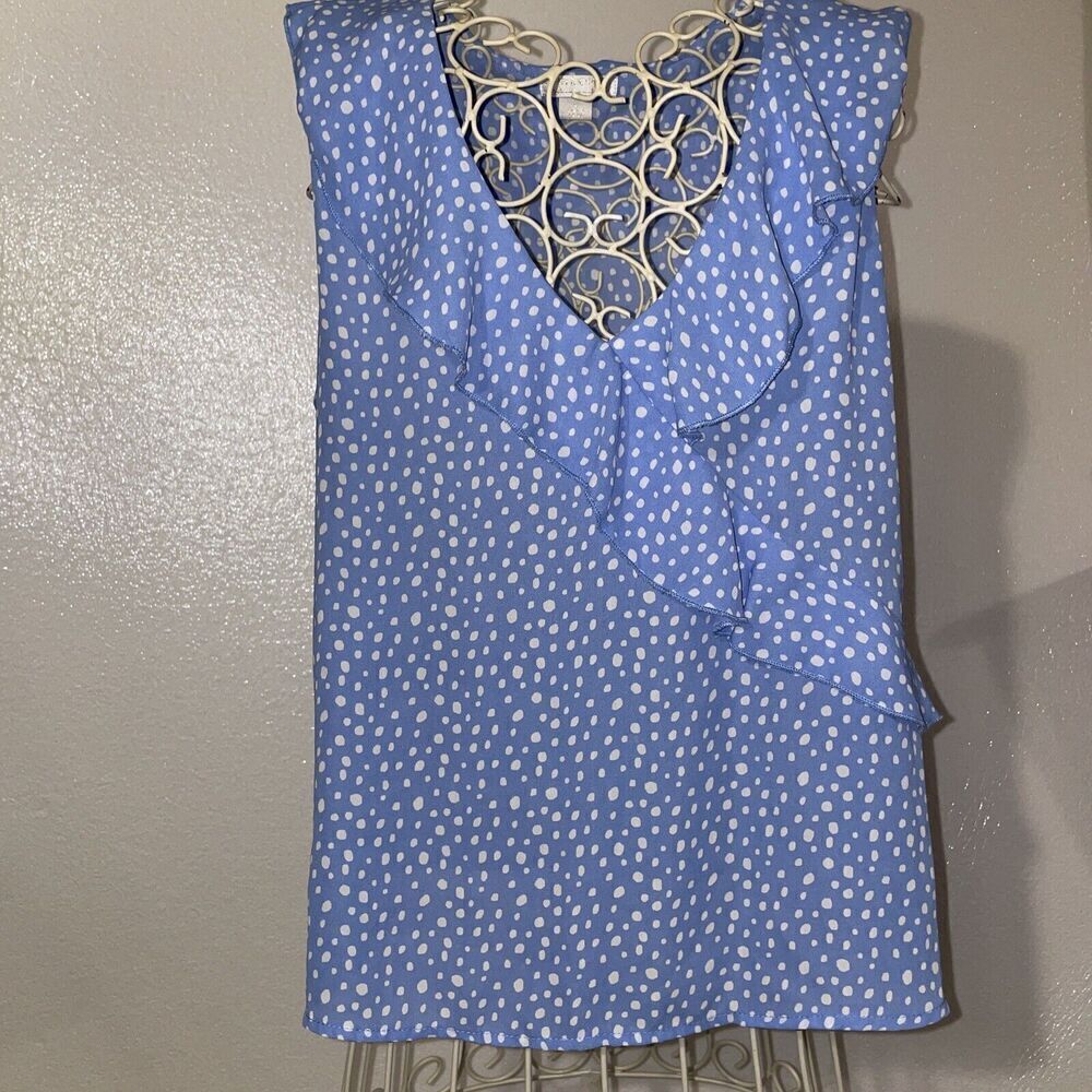 Womans Finn & Grace Top Size L Light Blue/White Dot 100% Polyester